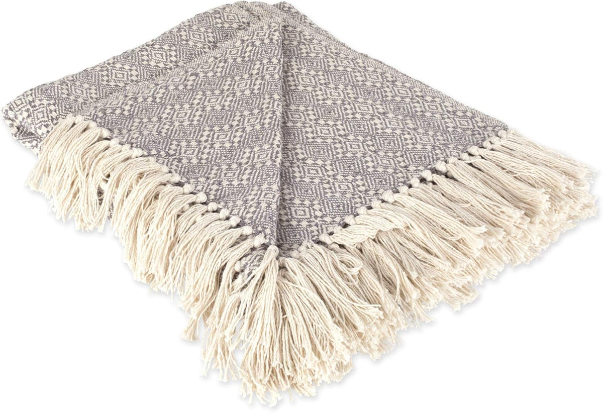 Aqua Cotton Diamond Patterned Blanket Throw with Fringe, 50 x 60 K696999