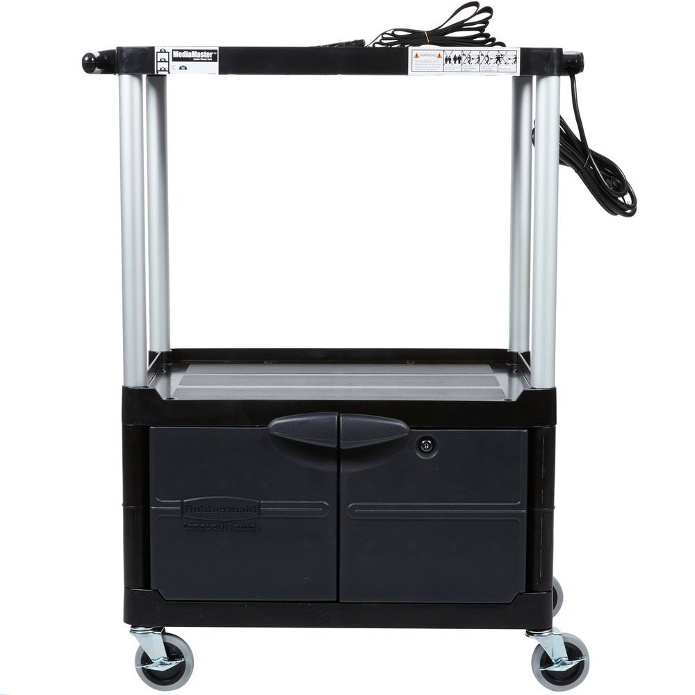 Black Three-Shelf AV Cart with Cabinet C836