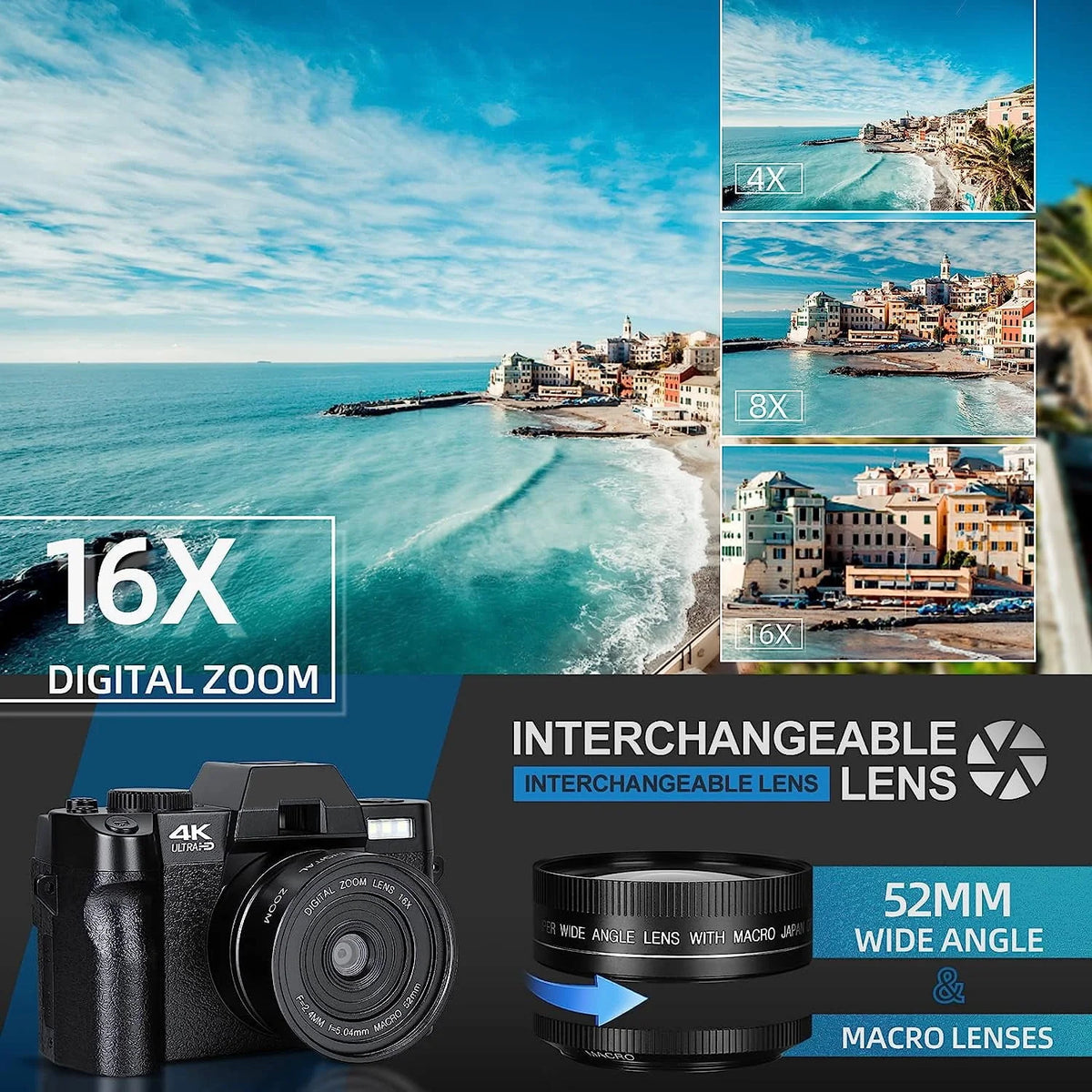 4K Ultra HD 48MP Digital Camera with Wide Angle Lens V674