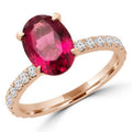 Oval Red Tourmaline Halo Solitaire Engagement Ring in 14K Rose Gold - Size 6.25 E493