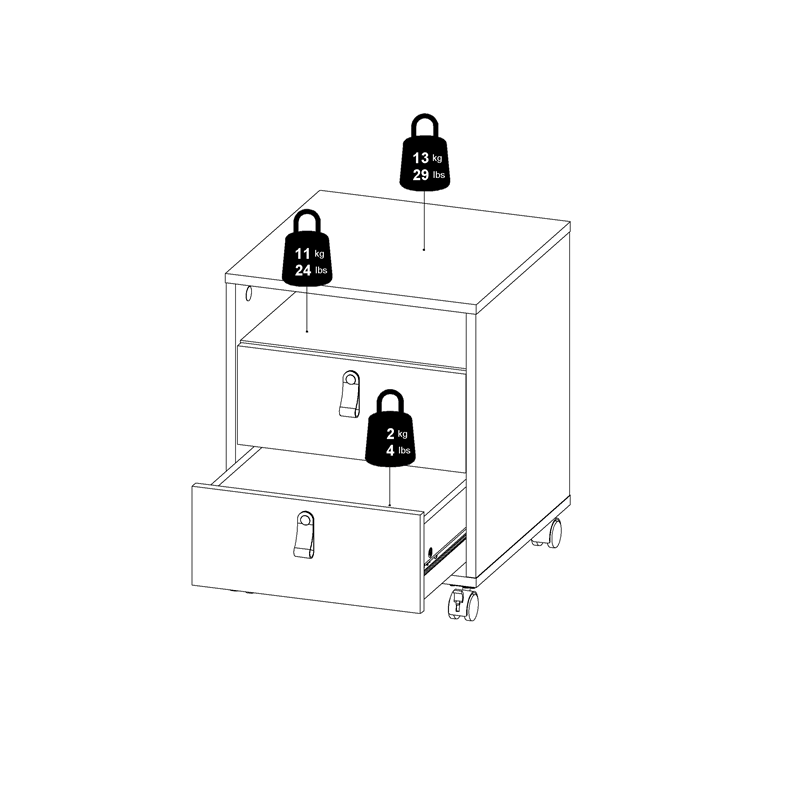 White 2 Drawer Mobile Cabinet C4447