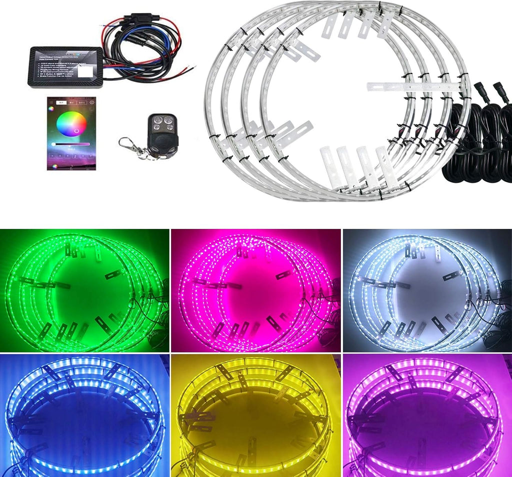 15.5 in 4 PCS 576 LEDs Double-Sided RGBW Wheel Rim Light Kit E461492