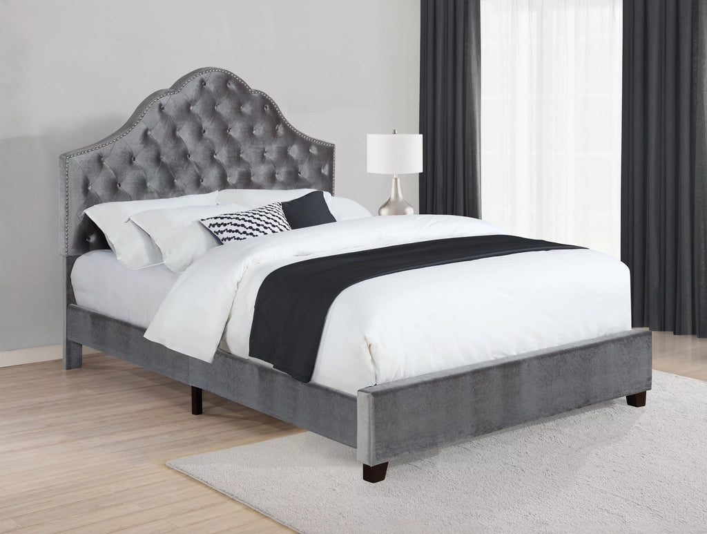 Grey Upholstered Eastern King Bed with Arched Headboard W7587