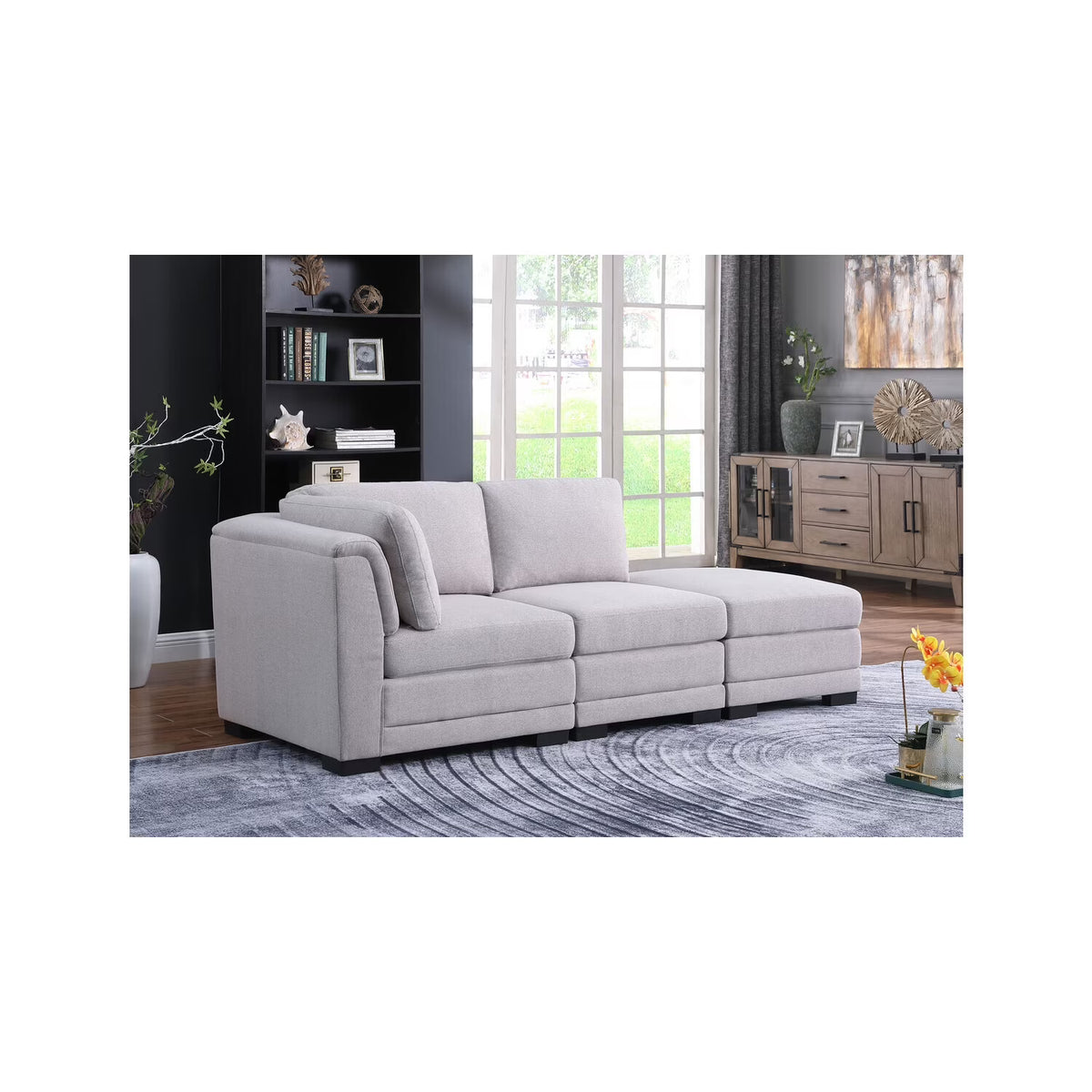Light Gray Linen Fabric Reversible Sofa with Ottoman H853