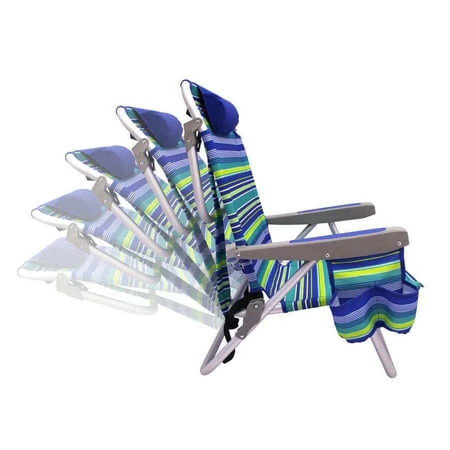 2-Pack Lay-Flat Backpack Chair Blue & Green Stripe Q6831