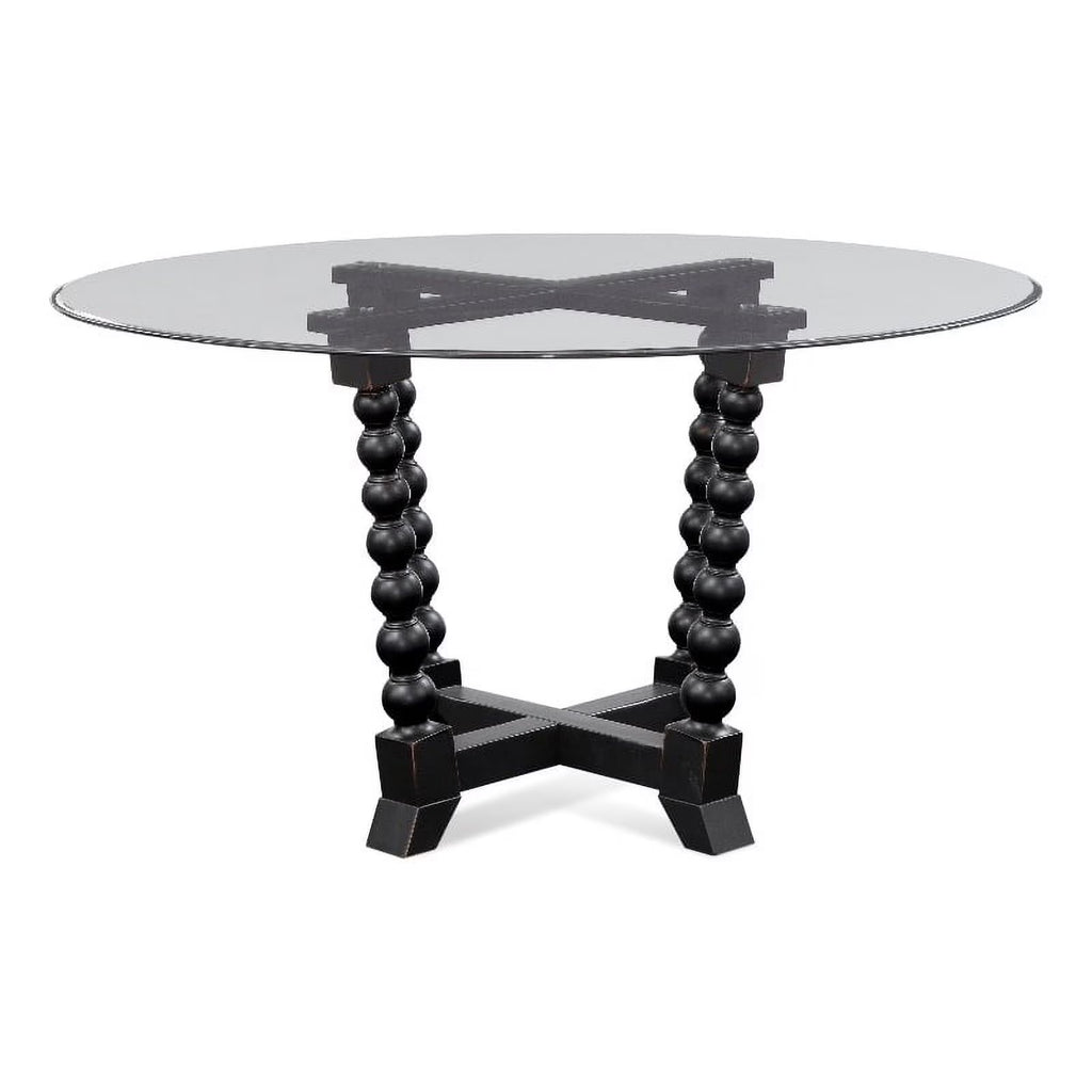 Antique Black Round Wood & Glass Dining Table J2323