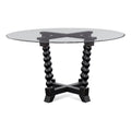 Antique Black Round Wood & Glass Dining Table J2323