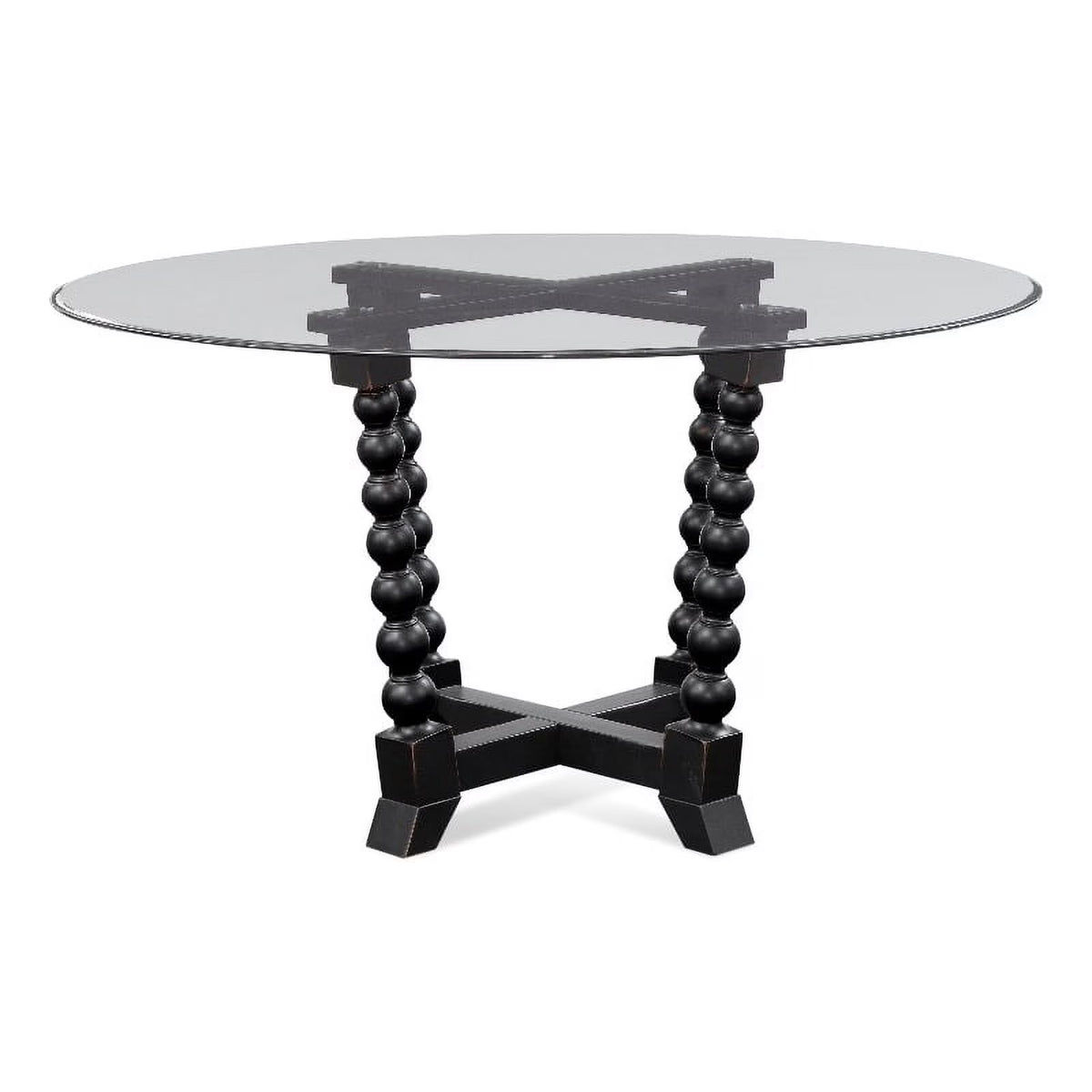 Antique Black Round Wood & Glass Dining Table J2323