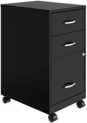 3 Drawer Metal Mobile File Cabinet with Lock, Black G555680