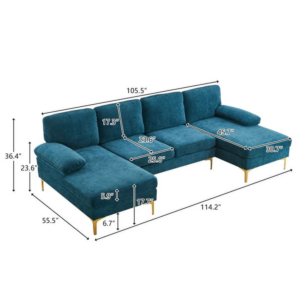 Convertible Sectional Sofa Couch U-Shaped Sleeper Sofa 4-Seat Dark Blue M294258