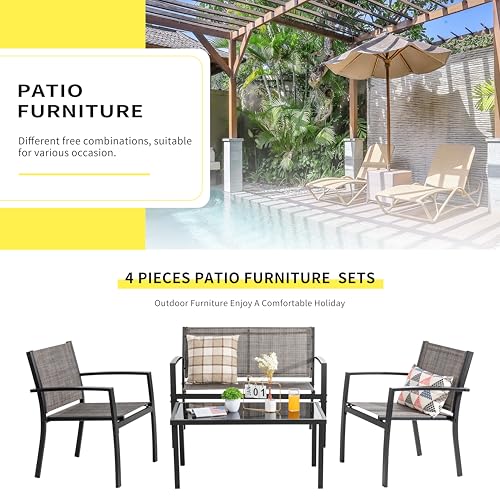 4 Pieces Patio Furniture Set with Glass Coffee Table R455596