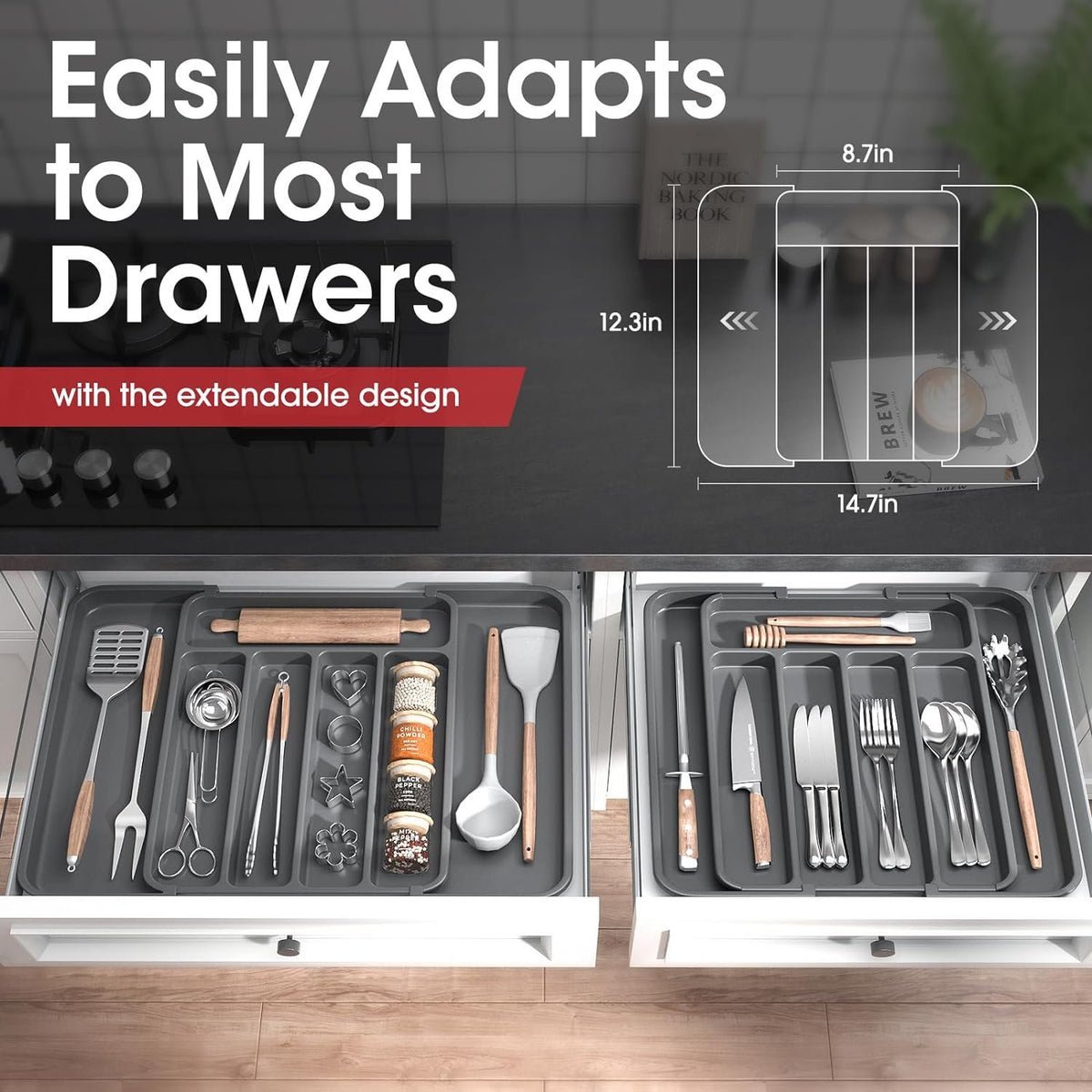 Grey Adjustable Kitchen Drawer Organizer N89482