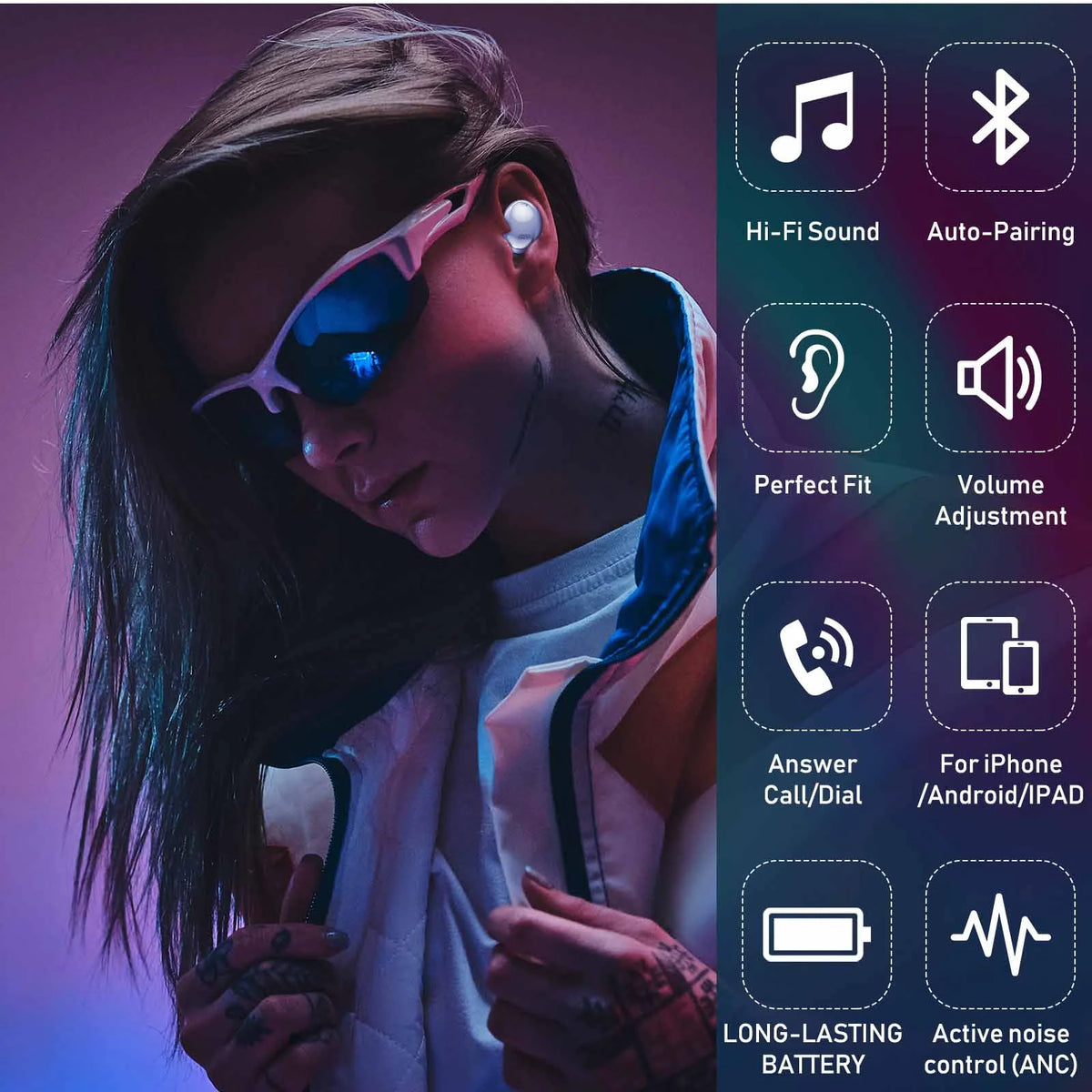Purple True Wireless Earbuds with Active Noise Cancelling A915