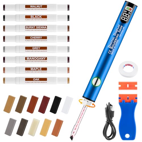 Blue Laminate Wood Floor Repair Kit with Wax Melting Tool, Hard Wax Filler, Marker Pen A4826