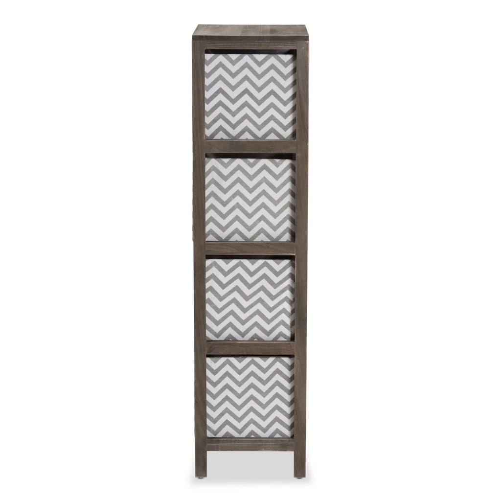 Grey and White Fabric 4-Basket Tallboy Storage Unit C5680