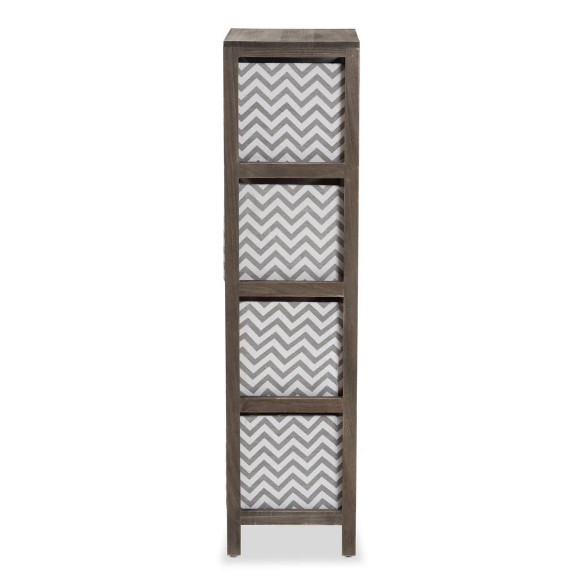 Grey and White Fabric 4-Basket Tallboy Storage Unit C5680