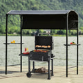 Outdoor Iron Double Tiered BBQ Grill Gazebo with Side Awning, Gray Z28360