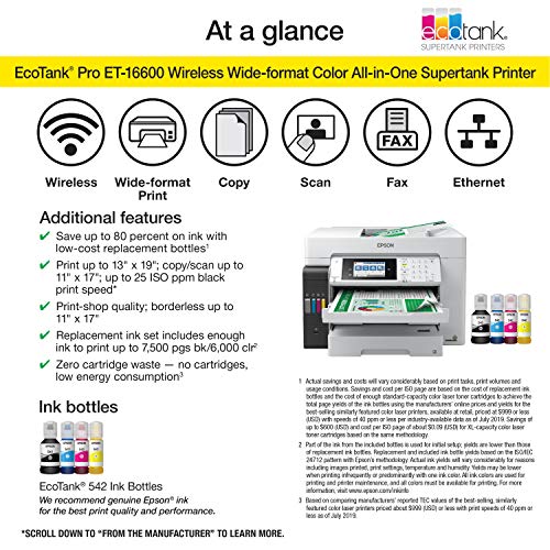 White Wireless Wide-Format Color All-in-One Supertank Printer with Scanner, Copier, Fax and Ethernet Z61691