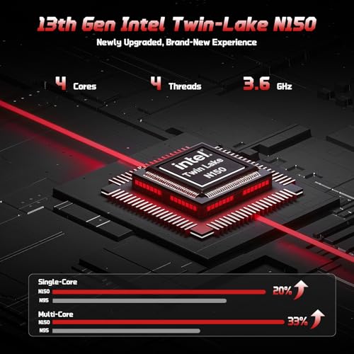 15.6" FHD IPS Laptop Computer - 8GB RAM 128GB SSD, 4 Cores 13th Gen Intel N150, 65W GaN Type-C, Fingerprint, Backlit Keyboard, Wi-Fi 6, BT5.2, Numpad W52620