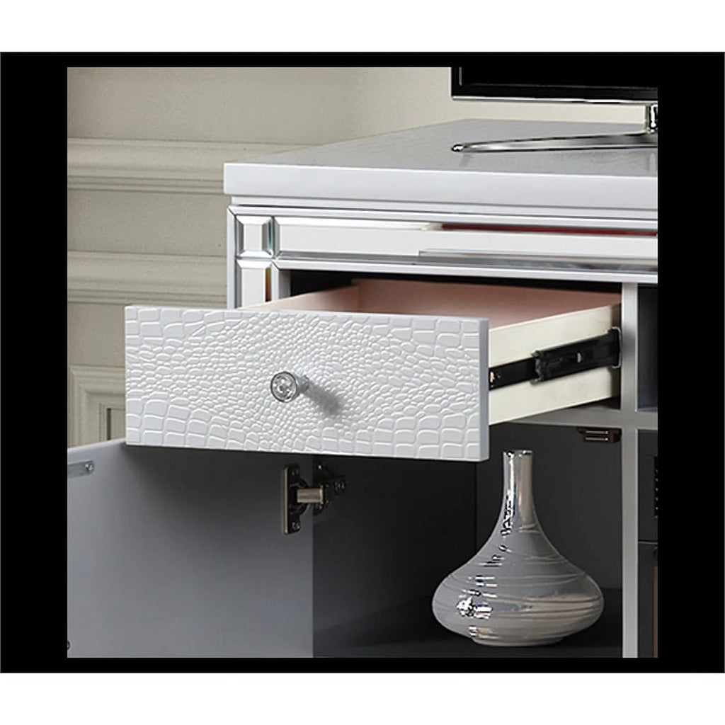 Solid Wood TV Stand With Electric Fireplace in White C995431
