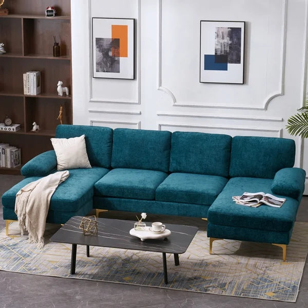 Convertible Sectional Sofa Couch U-Shaped Sleeper Sofa 4-Seat Dark Blue M294258