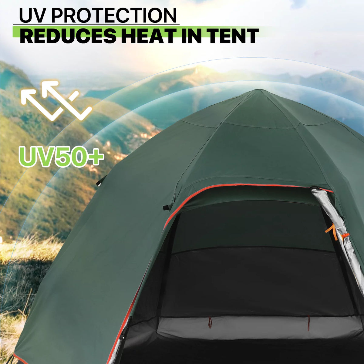 Large 4 Person Double Layer Camping Tent with Carry Bag, Green O715