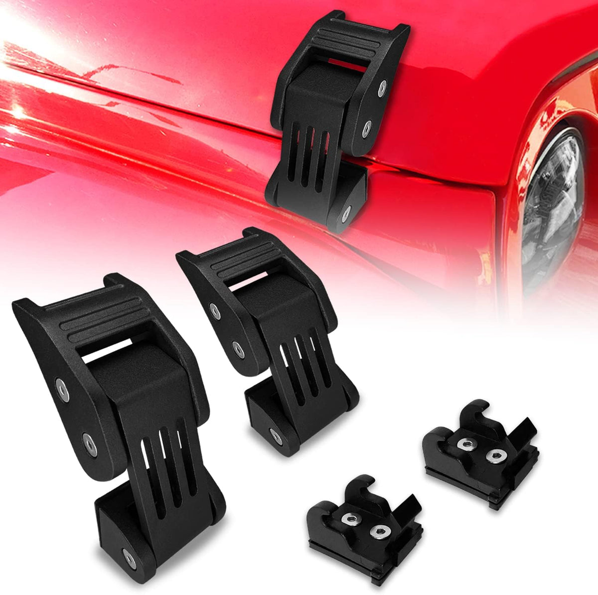 Red Aluminum Hood Latches Catch with U.S. Flag Style, 1 Pair T71917