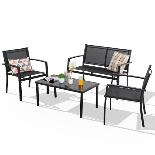 4 Pieces Patio Furniture Set with Glass Coffee Table R455596