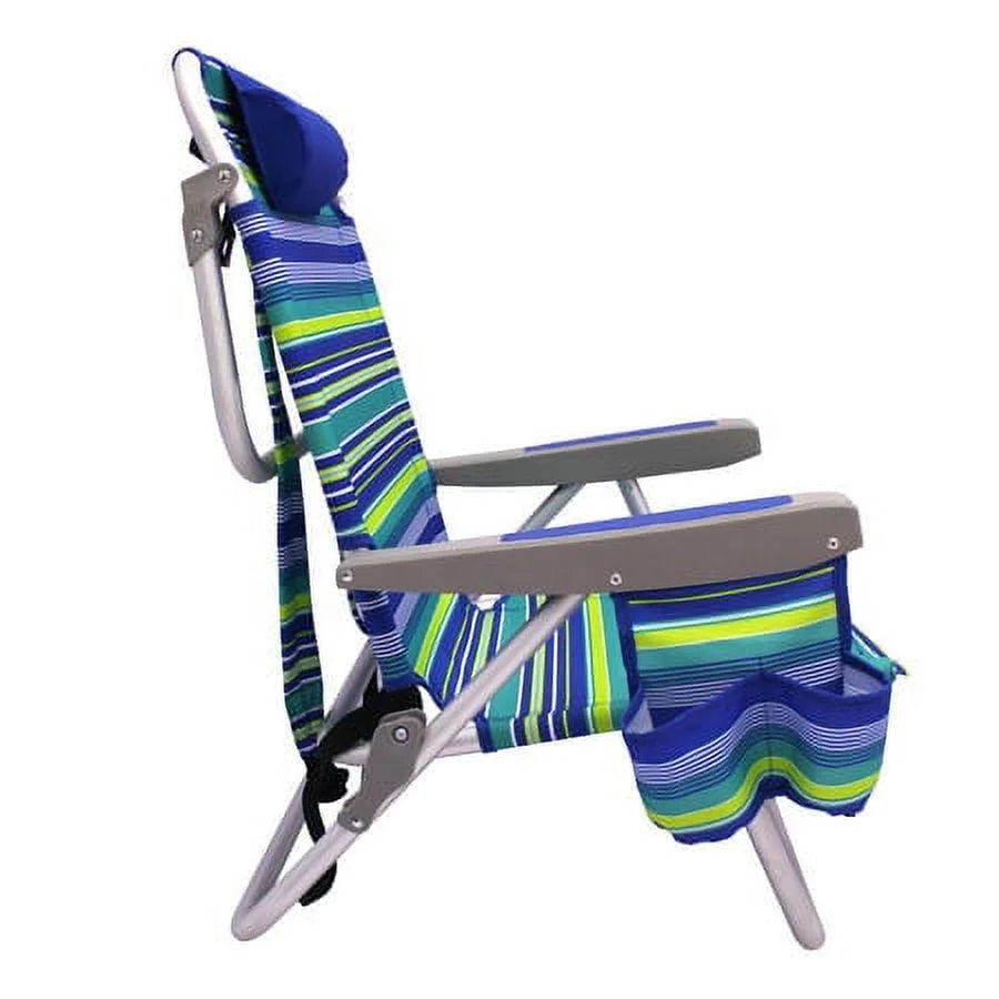 2-Pack Lay-Flat Backpack Chair Blue & Green Stripe Q6831