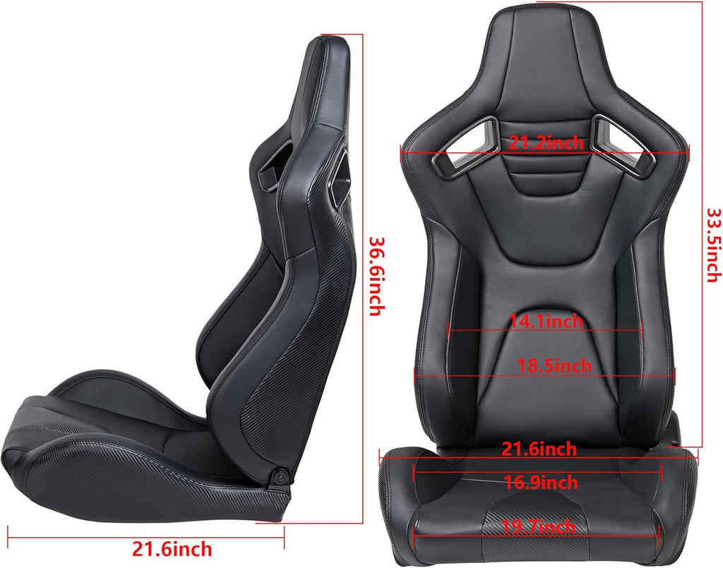Pair of PVC Leather Racing Bucket Seats with Dual Sliders, Black F416