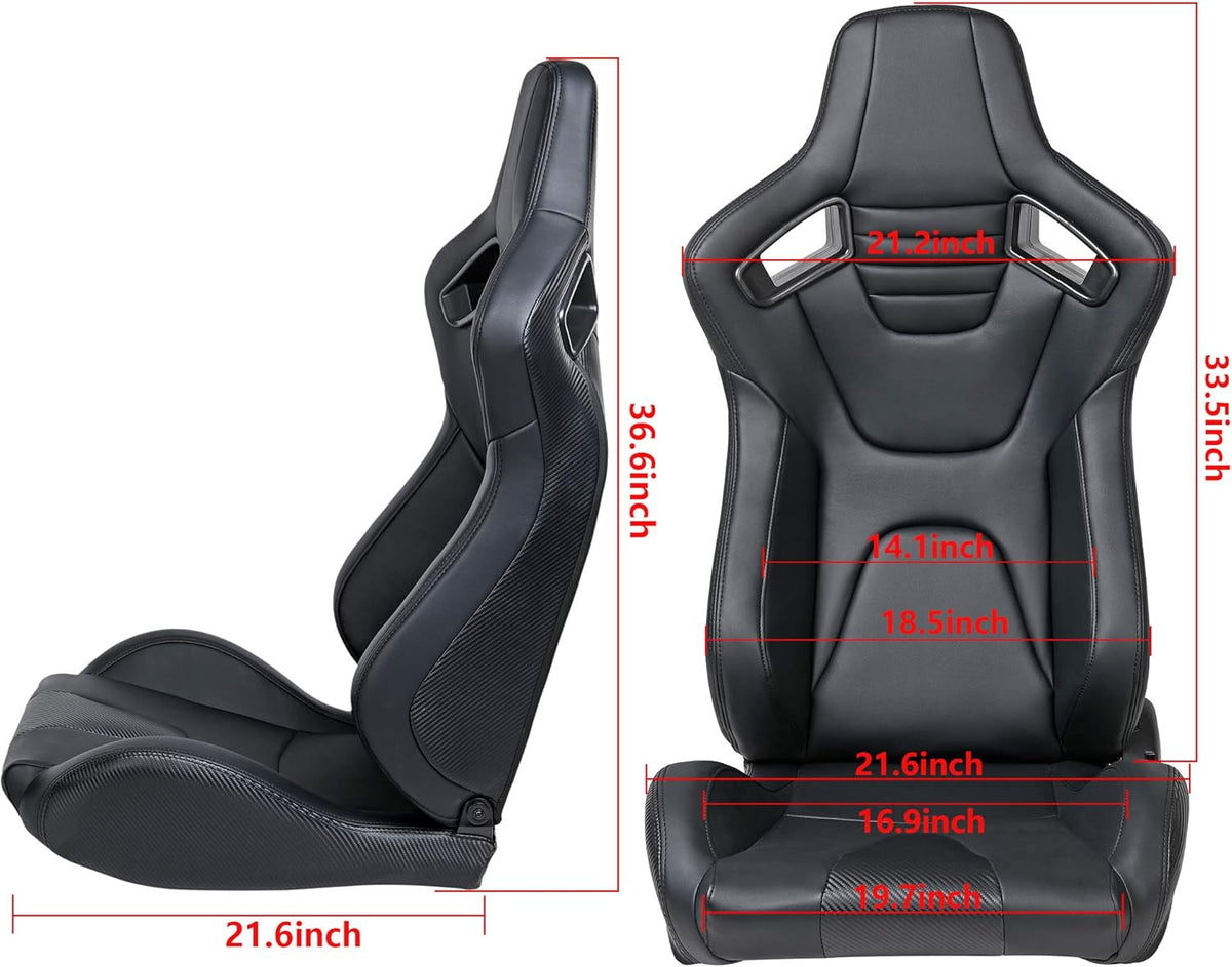 Pair of PVC Leather Racing Bucket Seats with Dual Sliders, Black F416