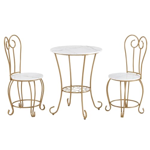 2-Piece Bistro Dining Set with Marble-Look Tabletop and Gold Metal Frame B969593