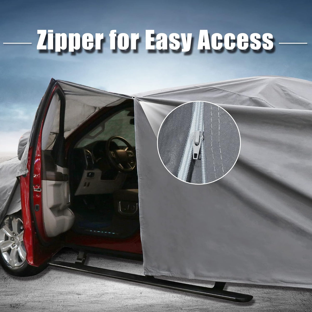 Gray PEVA Pickup Truck Car Cover with Driver Door Zipper F762269