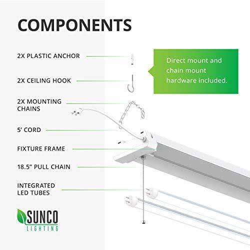 6 Pack LED Utility Shop Light, 4 ft, Linkable Integrated Fixture, 6000K Daylight, 4100 lm J520304