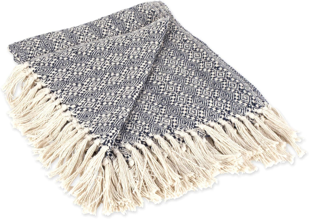 Aqua Cotton Diamond Patterned Blanket Throw with Fringe, 50 x 60 K696999