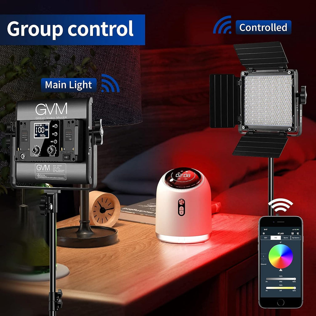 RGB LED Video Light with 2 Light Boxes, 360° Full Color Video Lighting Panel, 2 Packs Photography Lighting Kit B338