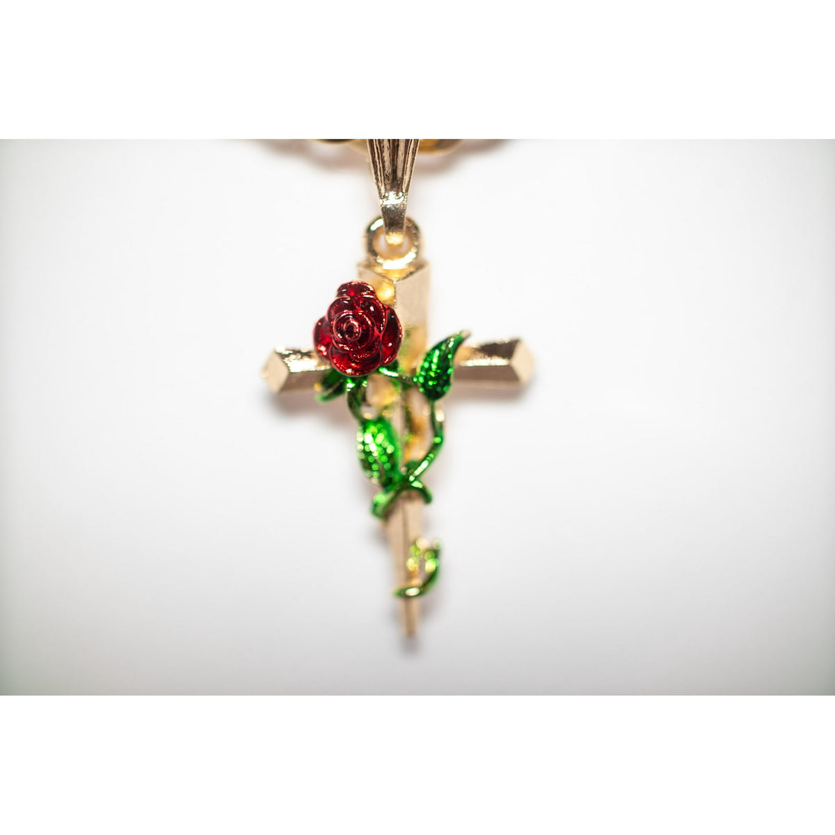 14K Bonded Gold Cuban Chain Necklace with Rose Cross Charm W490