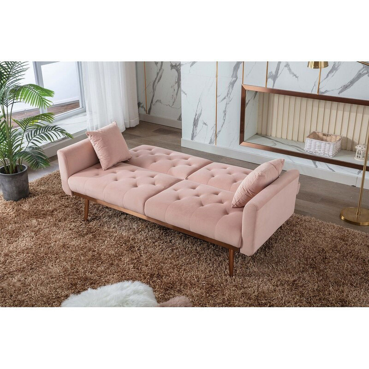 Pink Velvet Folding Sofa Y625