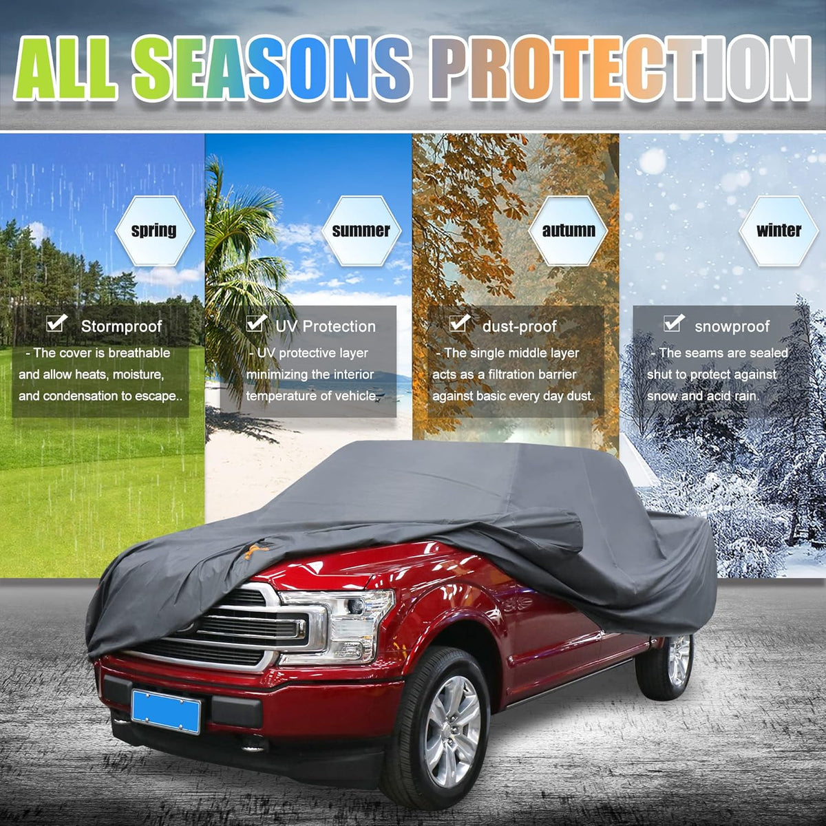 Gray PEVA Pickup Truck Car Cover with Driver Door Zipper F762269