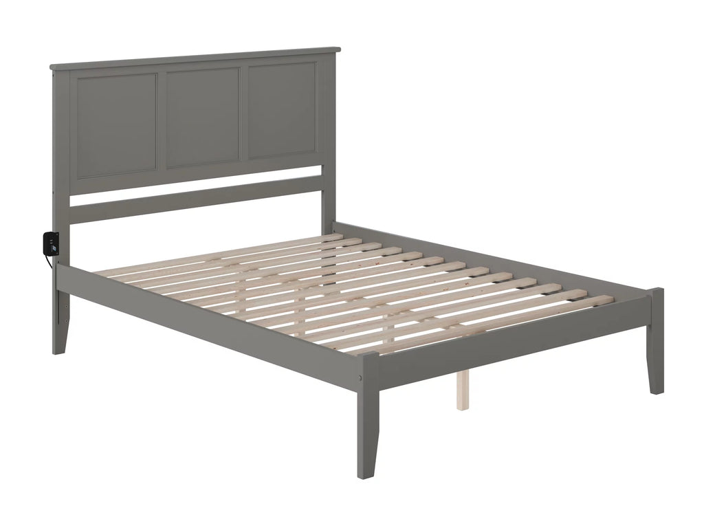 King Solid Wood Platform Bed with Panel Headboard in Grey J382