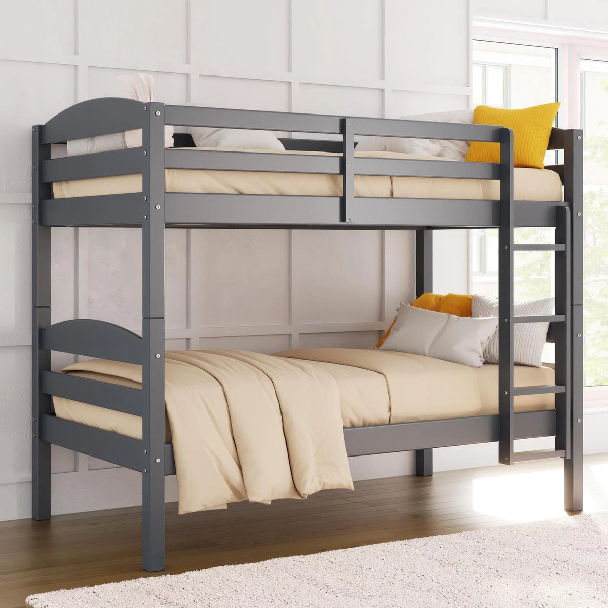 White Solid Wood Twin-over-Twin Convertible Bunk Bed P589