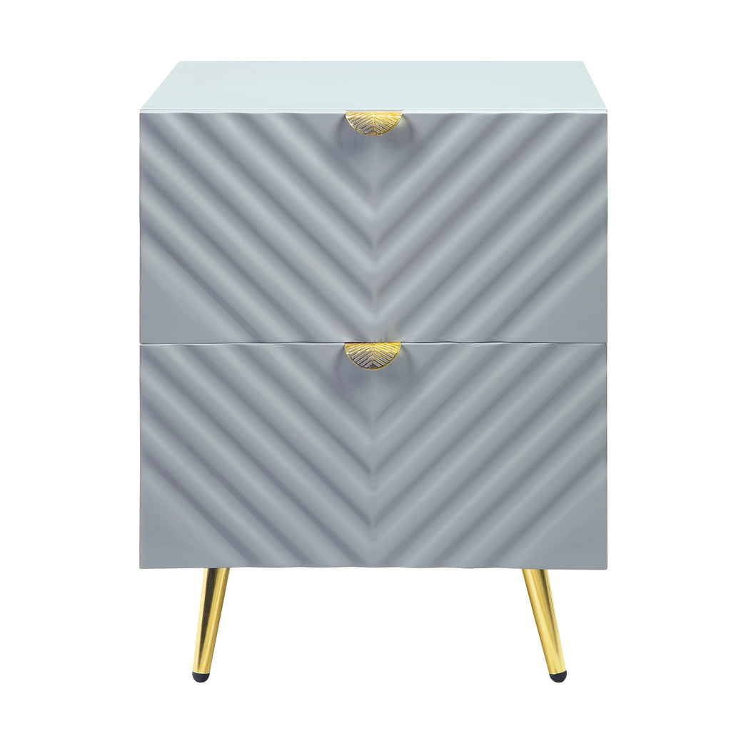 Gray High Gloss 2 Drawer Nightstand L430989