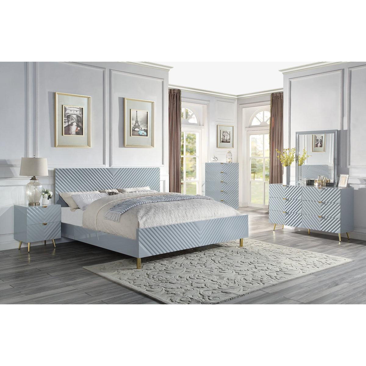 Gray High Gloss 2 Drawer Nightstand L430989