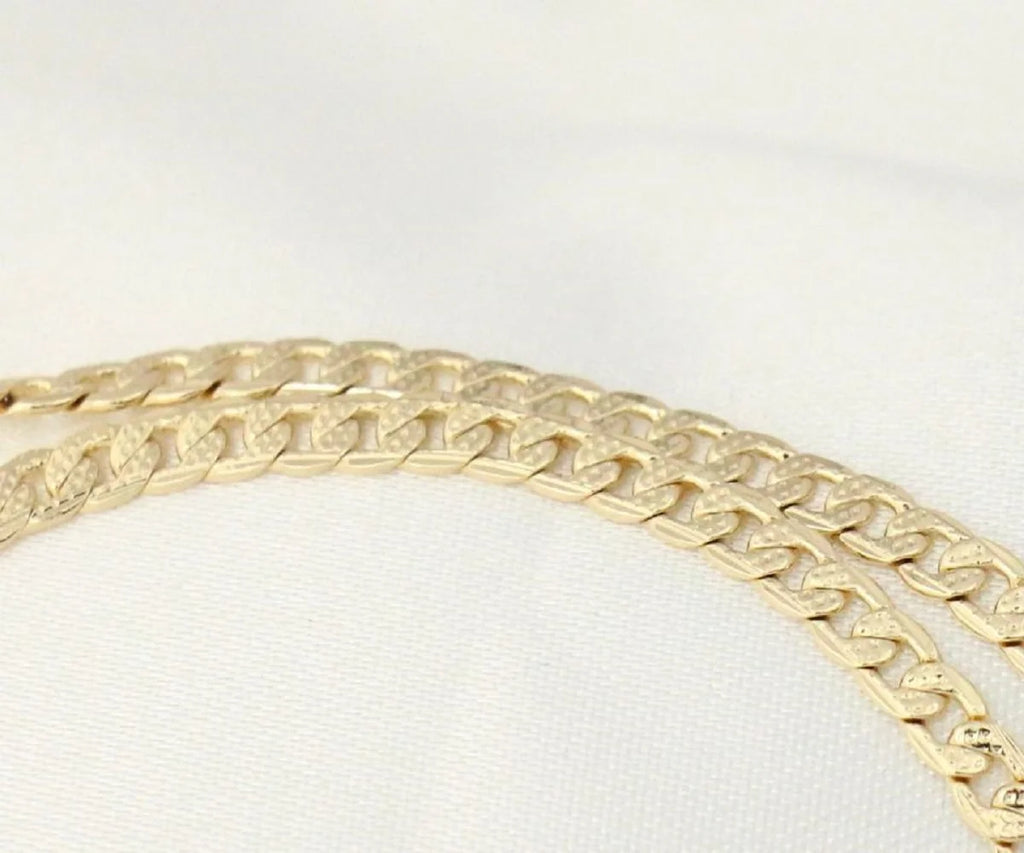 14K Bonded Gold Cuban Chain Necklace with Rose Cross Charm W490