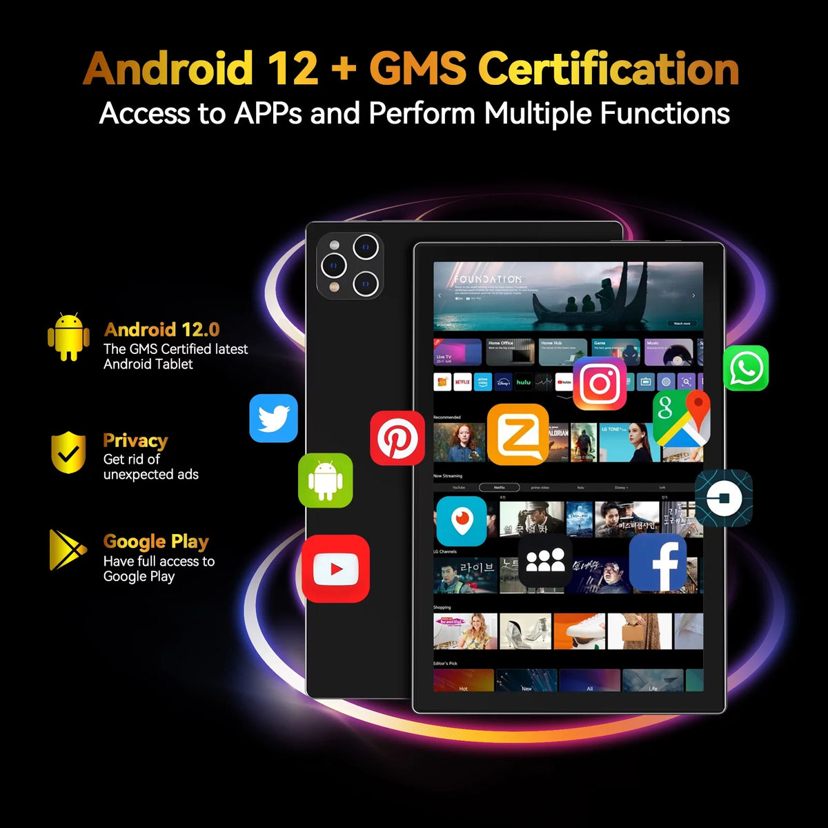 Black 10inch 128GB Android 12 Tablet with Keyboard H58840