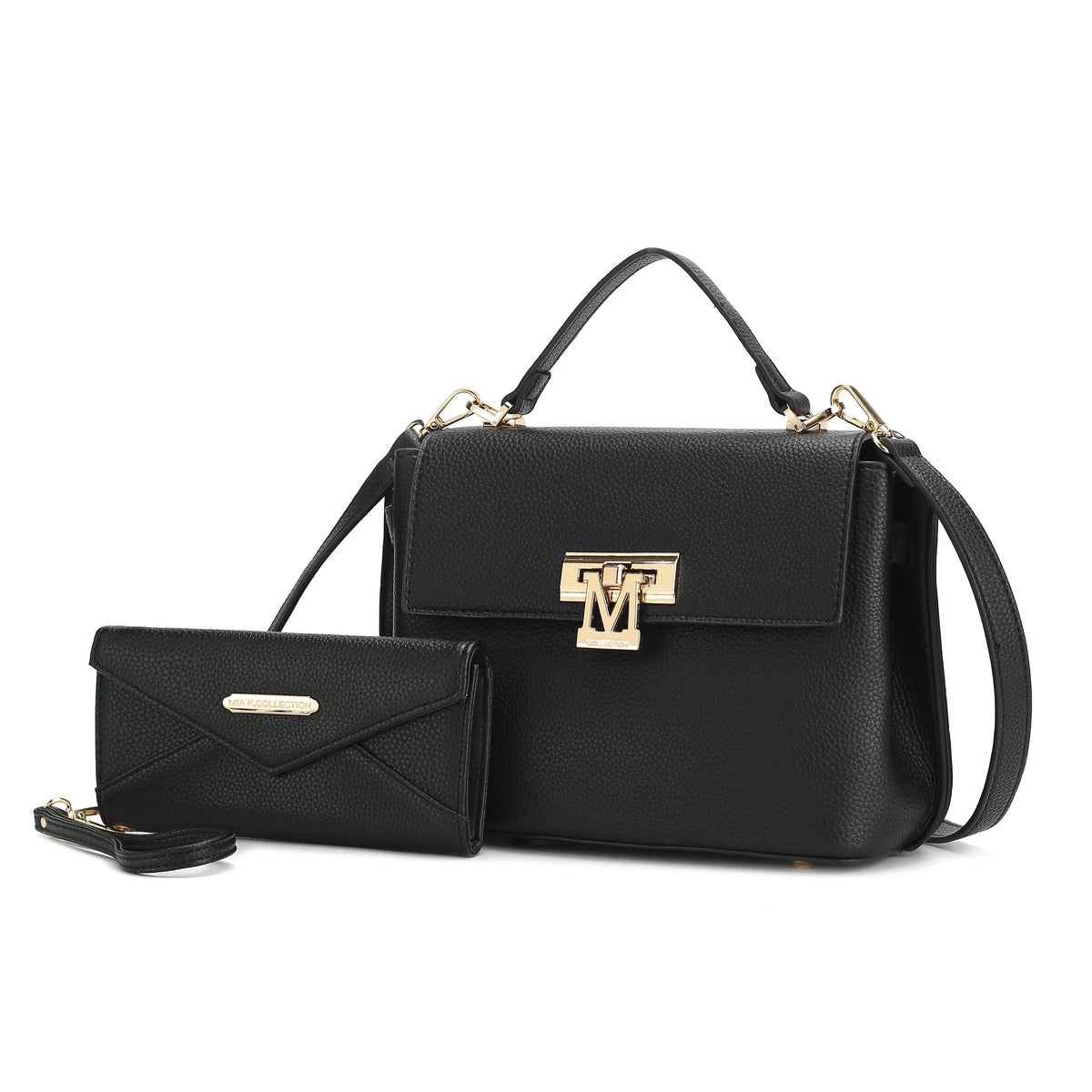 Black Vegan Leather Satchel & Wristlet Wallet A238