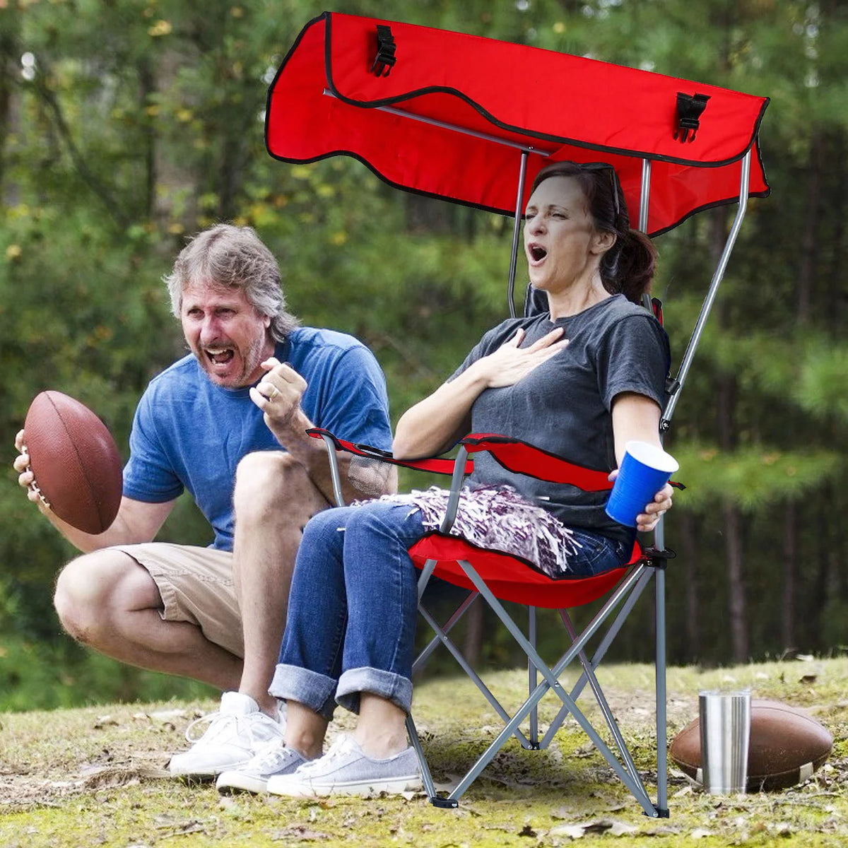 Foldable Canopy Chair with Cup Holder Red O3934