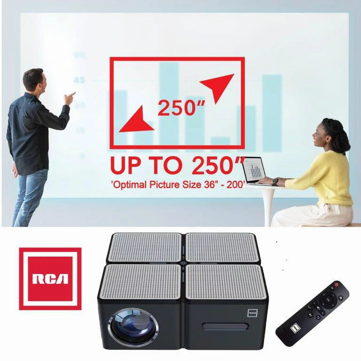 1080P Home Theater Projector, 450 ANSI Lumens, Black P428