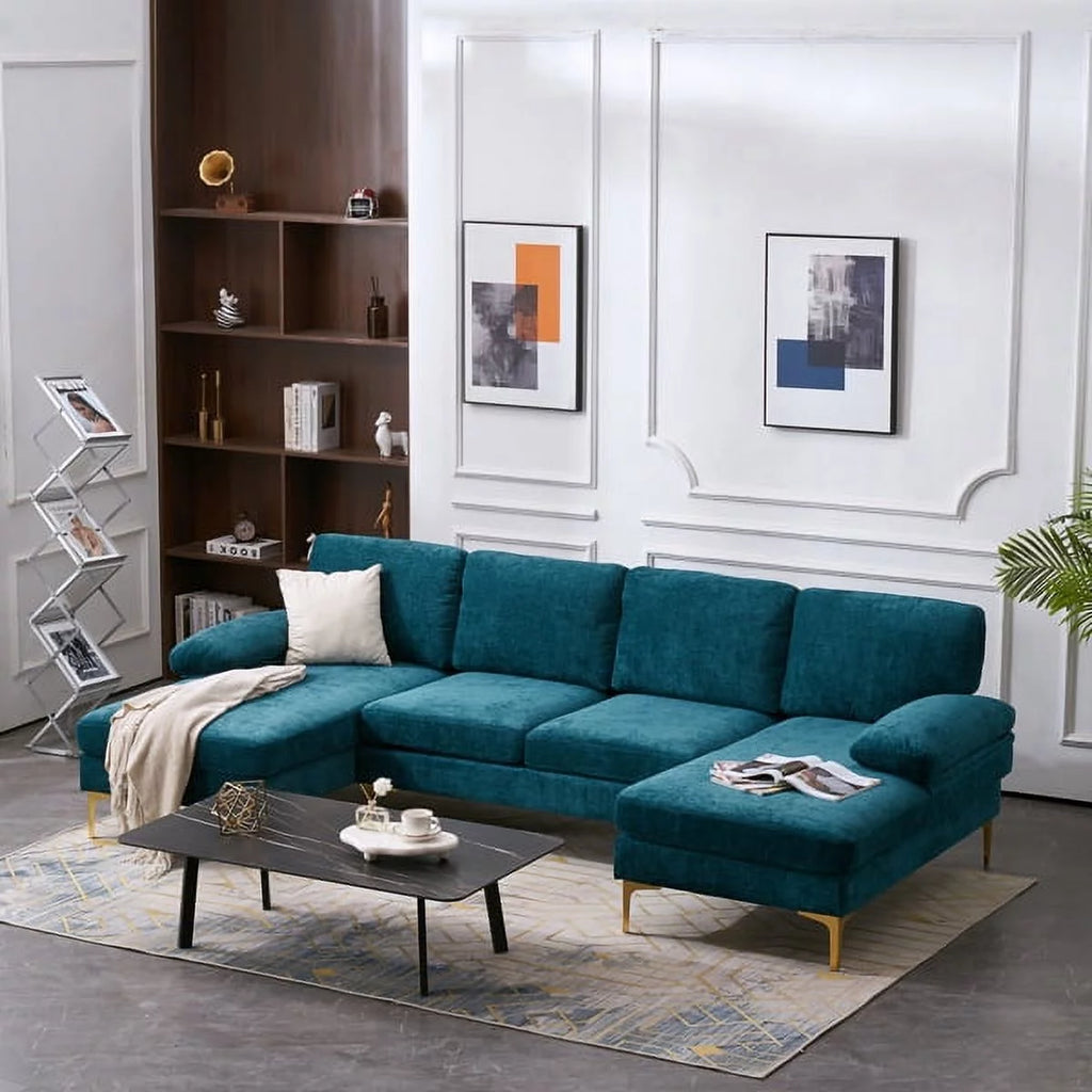 Convertible Sectional Sofa Couch U-Shaped Sleeper Sofa 4-Seat Dark Blue M294258
