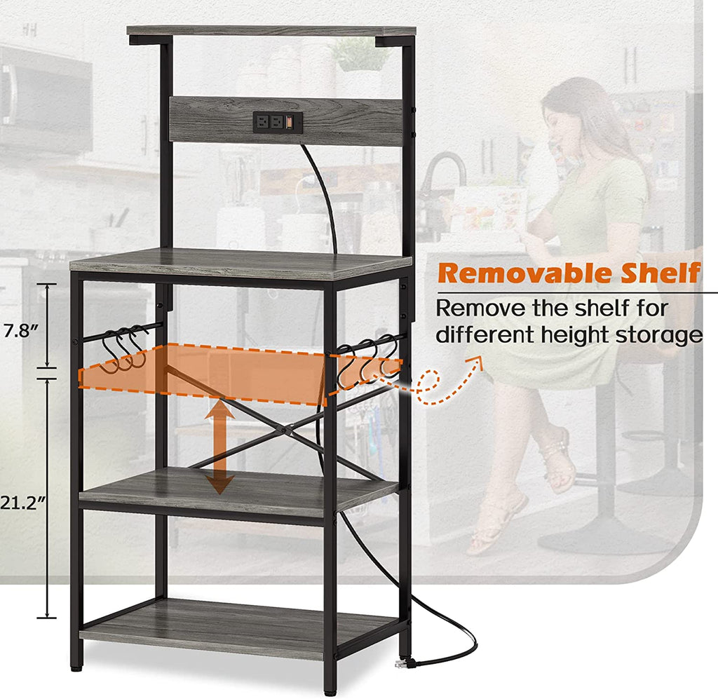 Charcoal Gray 4 Tiers Kitchen Bakers Rack with Power Outlet Y469